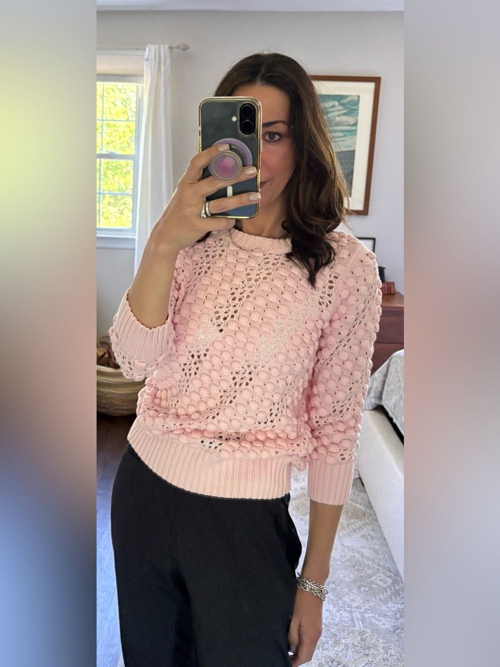 Kinross Pink Cotton Bobble Sweater